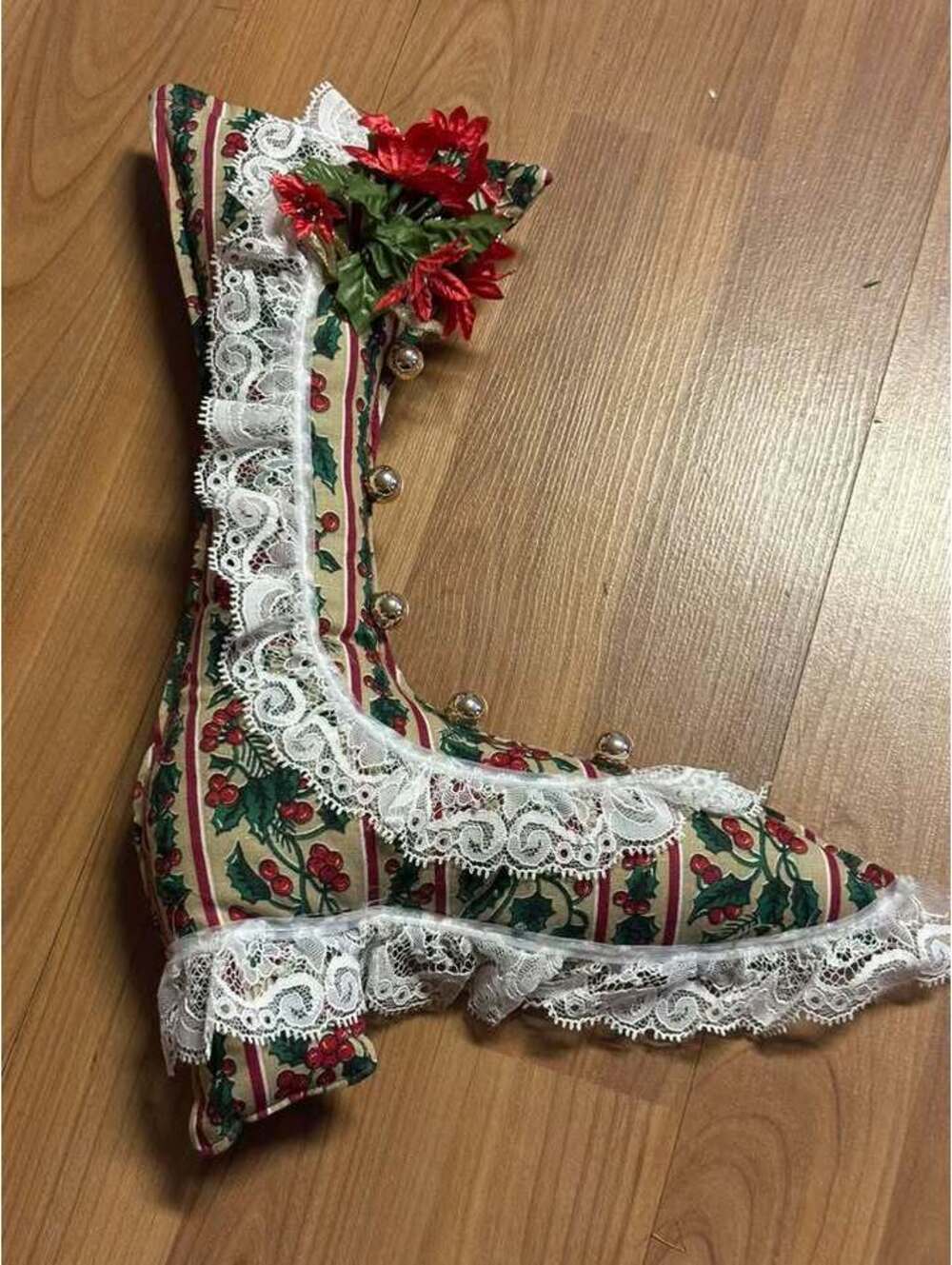 Vintage Christmas Fabric Victorian Boot Decoration